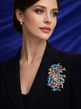 Multicolor Fish Gold Brooch